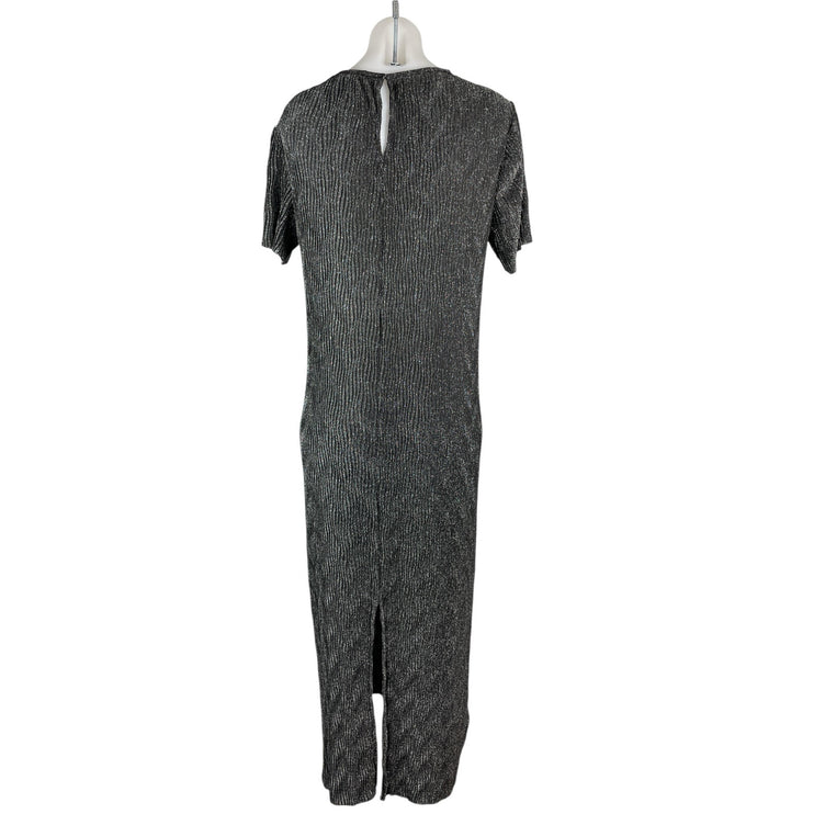 MNG Mango Womens Black Glitter Metallic Textured Short Sleeve Maxi Shift Dress 4