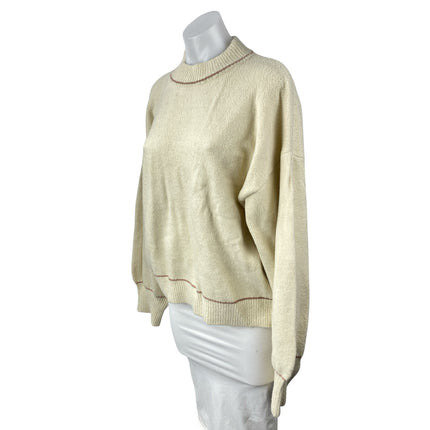 Fox + Hawk Women's Cream Long Sleeve Mock Neck Knit Relaxed Sweater Top Size M