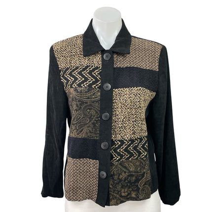 Vintage Liz Baker Y2K Brown Tan Patchwork Faux Suede Button Up Blazer Jacket 6P