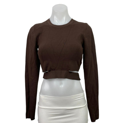 Aritzia TEN by Babaton Brown Cutout Long Sleeve Knit Crew Neck Crop Top Size M