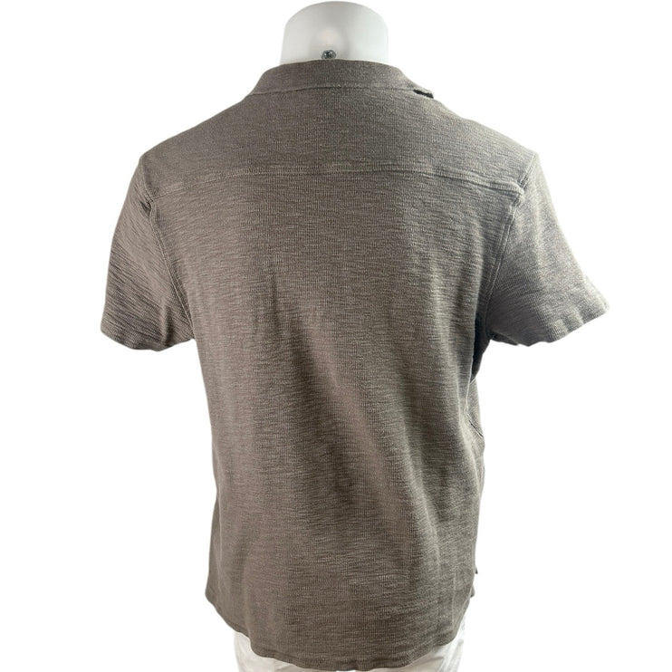 Allsaints Men's Brown Knit Short Sleeve Collared Button Golf Polo Shirt Top Sz L