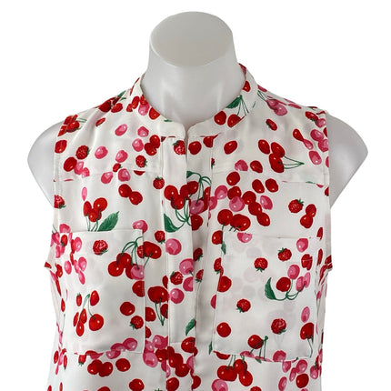 Ann Taylor Petite Raspberry Cherries Fruit Sleeveless Button Down Blouse Top S