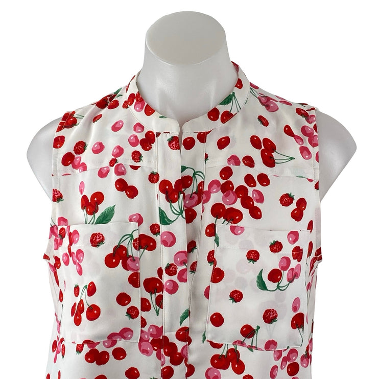 Ann Taylor Petite Raspberry Cherries Fruit Sleeveless Button Down Blouse Top S