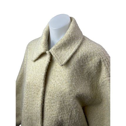 MNG Mango Womens Beige Boucle Oversize Collared Long Sleeve Bomber Coat Jacket S