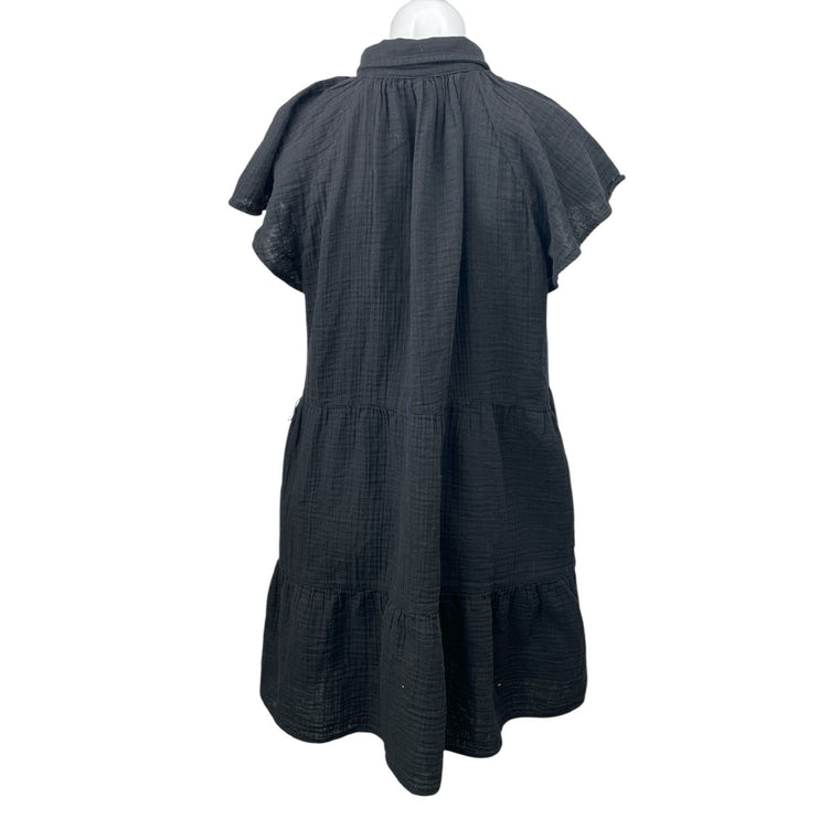GAP Black Collared Flutter Sleeve Button Tiered Mini A-Line Shirt Dress Size L