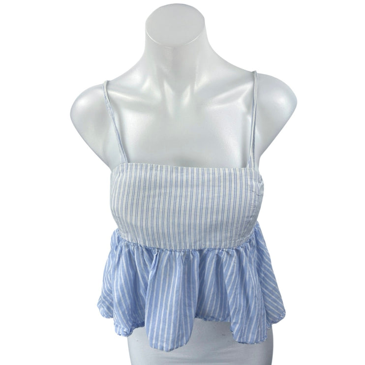 Zara Blue White Sleeveless Striped Cami Camisole Tank Peplum Crop Top Size S