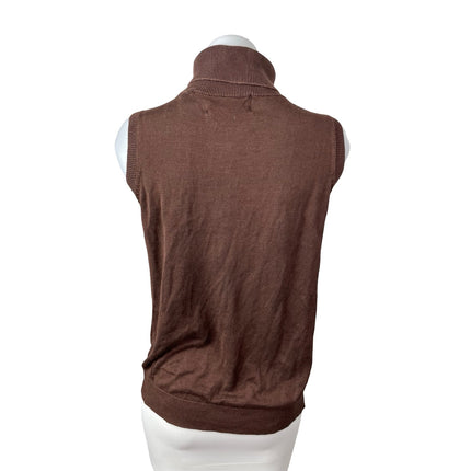 Diane Von Furstenberg Silk Asset Brown 100% Silk Sleeveless Turtleneck Sweater M