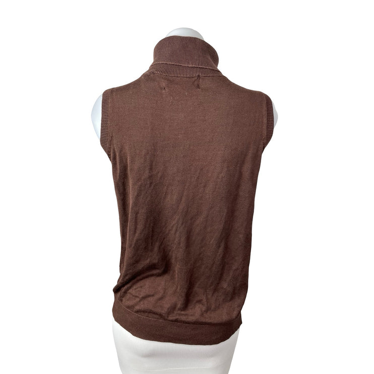 Diane Von Furstenberg Silk Asset Brown 100% Silk Sleeveless Turtleneck Sweater M
