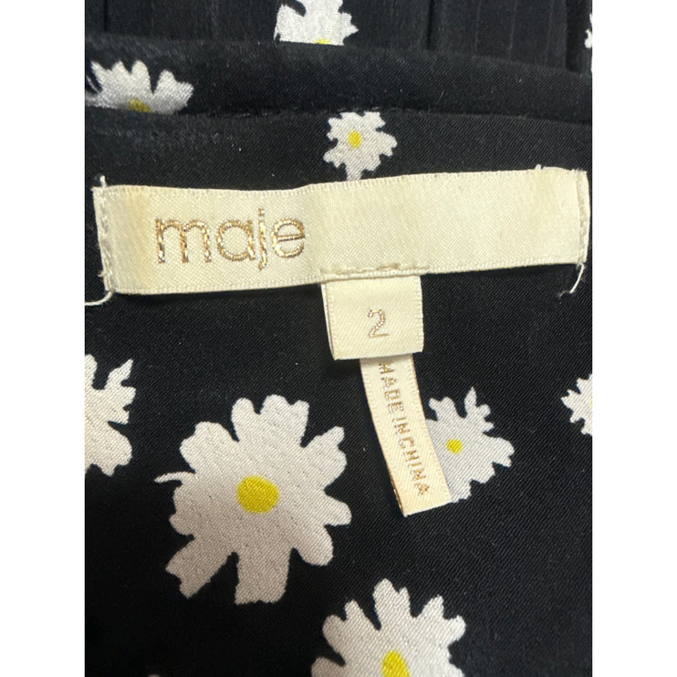 Maje Rockiz Women's Black Floral Pleated Plisse Long Sleeve Mini Shift Dress 2