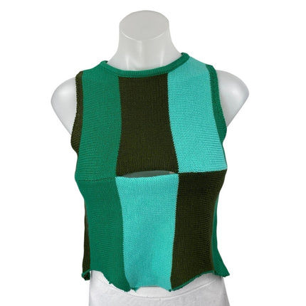 Cider Multicolor Sleeveless Knit Colorblock Crew Neck Tank Sweater Vest Top Sz S