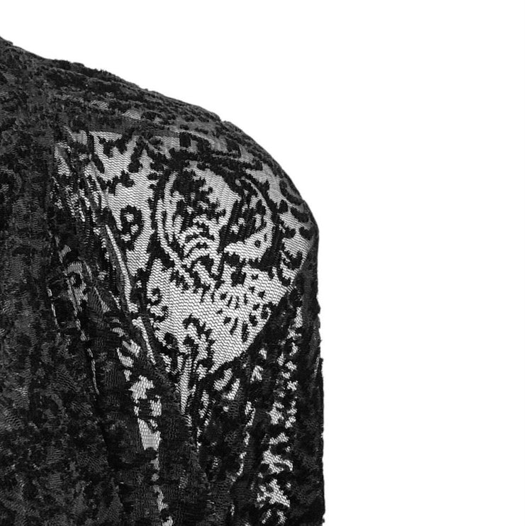 Free People Womens Black Velvet Mesh Long Sleeve Plunge Neck Sheer Coverup Top L