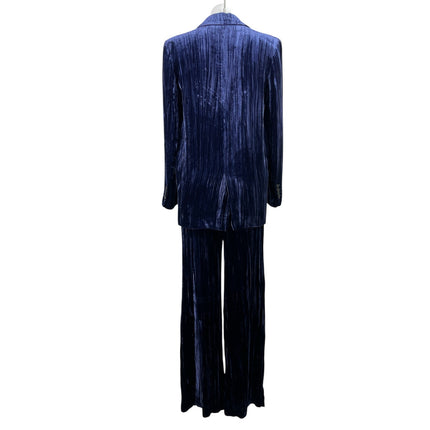 Zara Women's Blue Velvet Velour Blazer Suit & Wide Leg Trouser Pant Sets Size XS