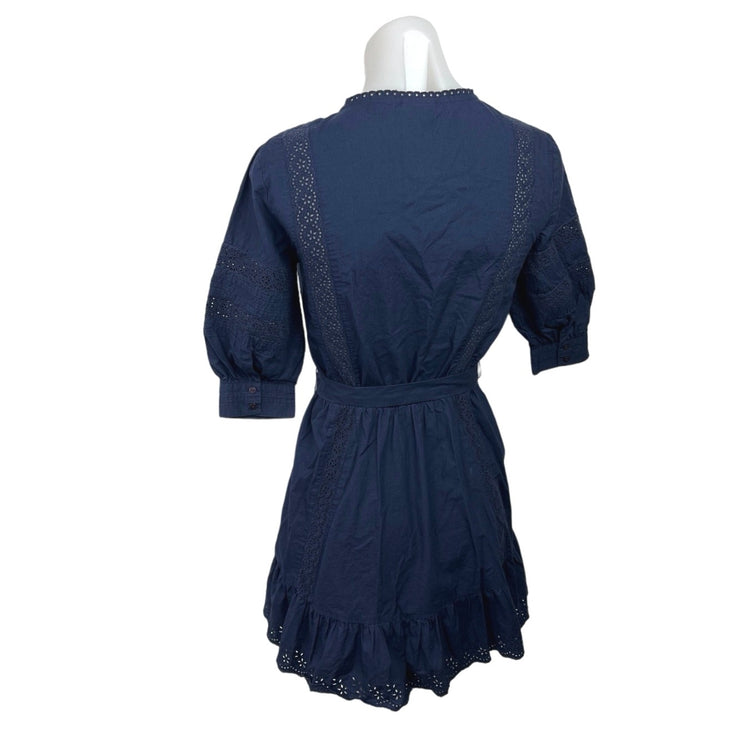 Aritzia Sunday Best Soraya Navy Blue Fit & Flare Lace Detail Mini Dress Sz XXS