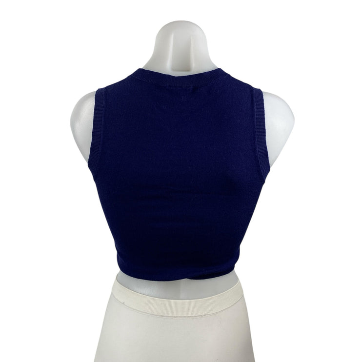 Hype & Vice Women's Blue Sleeveless Crewneck Crop Sweater Vest Tank Top Size S