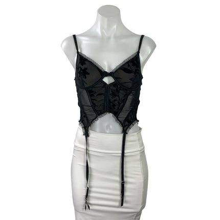 Tic Toc Women's Black Floral Lace Sleeveless Ruffle Straps Corset Top Size M
