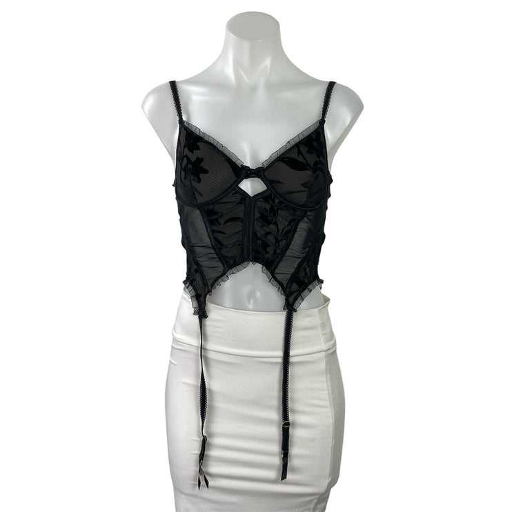 Tic Toc Women's Black Floral Lace Sleeveless Ruffle Straps Corset Top Size M