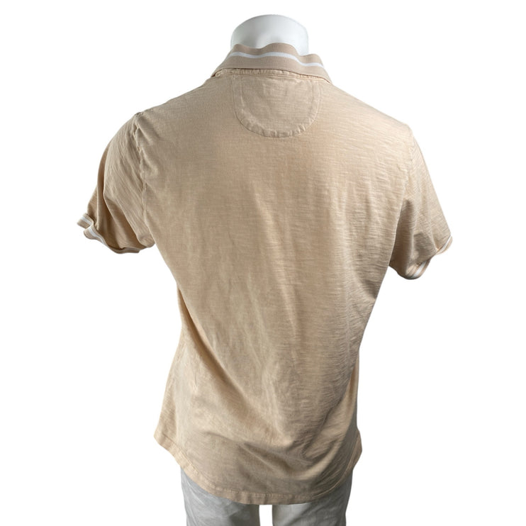 Good Man Brand Men's Beige Collared Short Sleeve Casual Golf Polo Shirt Top Sz L