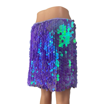 Women's Purple Sequin Sparkly Shimmer Party Rave Straight Mini Skirt Size XL