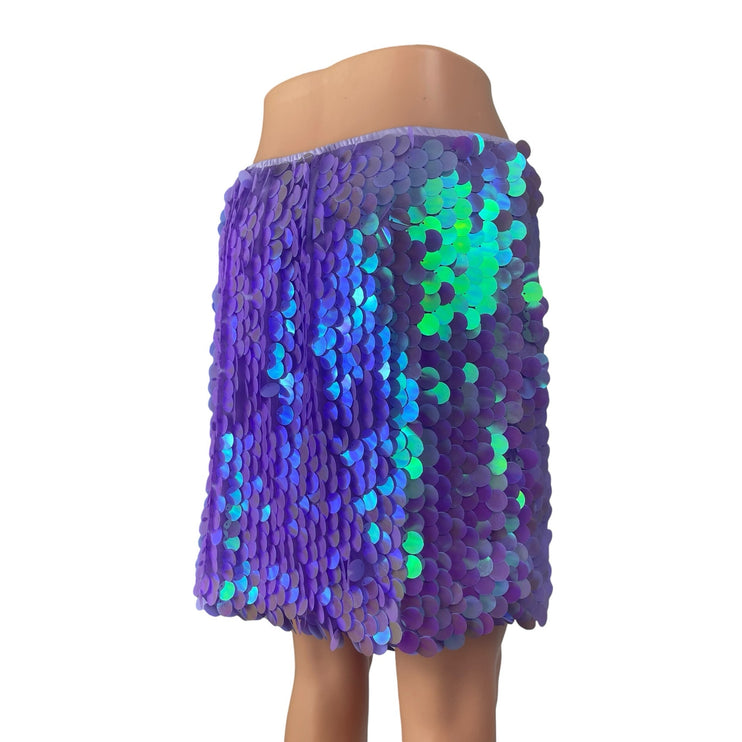 Women's Purple Sequin Sparkly Shimmer Party Rave Straight Mini Skirt Size XL
