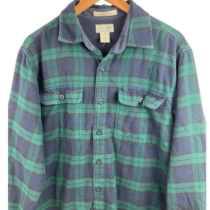 L.L. Bean Men's Fleece Green Plaid Checkered Flannel Button Down Shirt Top Sz M