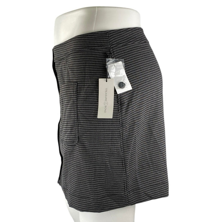 NEW Treasure & Bond Black Gray Houndstooth Button Front Pencil Mini Skirt 3X