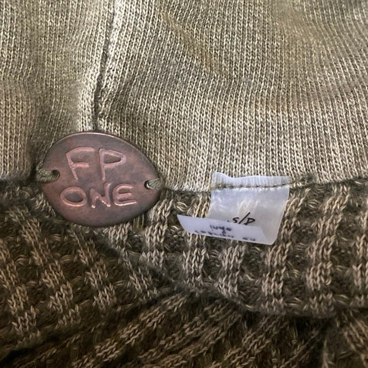 Free People Mason Olive Green Waffle Knit Long Sleeve Full Zip Hoodie Sweater S