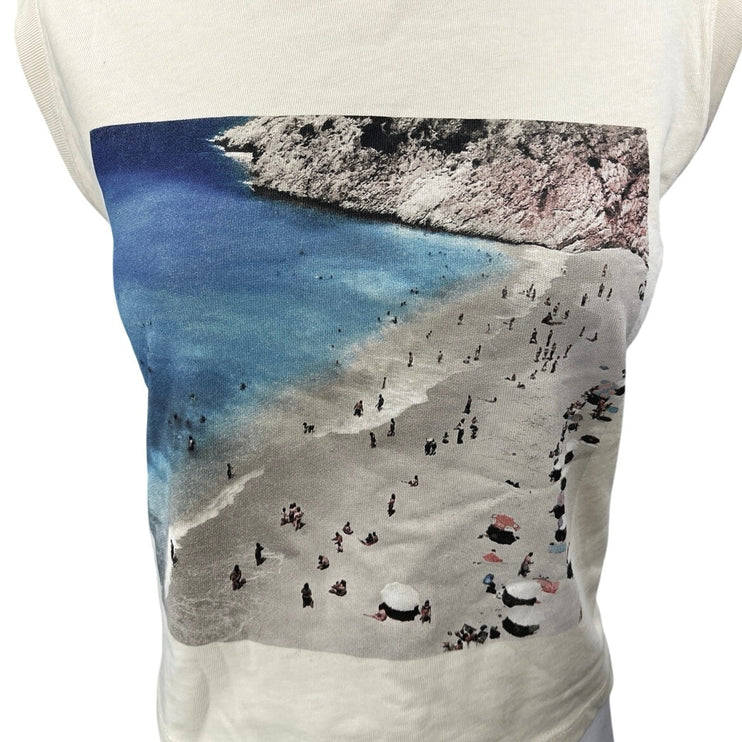 Madewell Cream Knit Ocean Beach Surf Graphic Print Muscle Tank Tee Top Size S