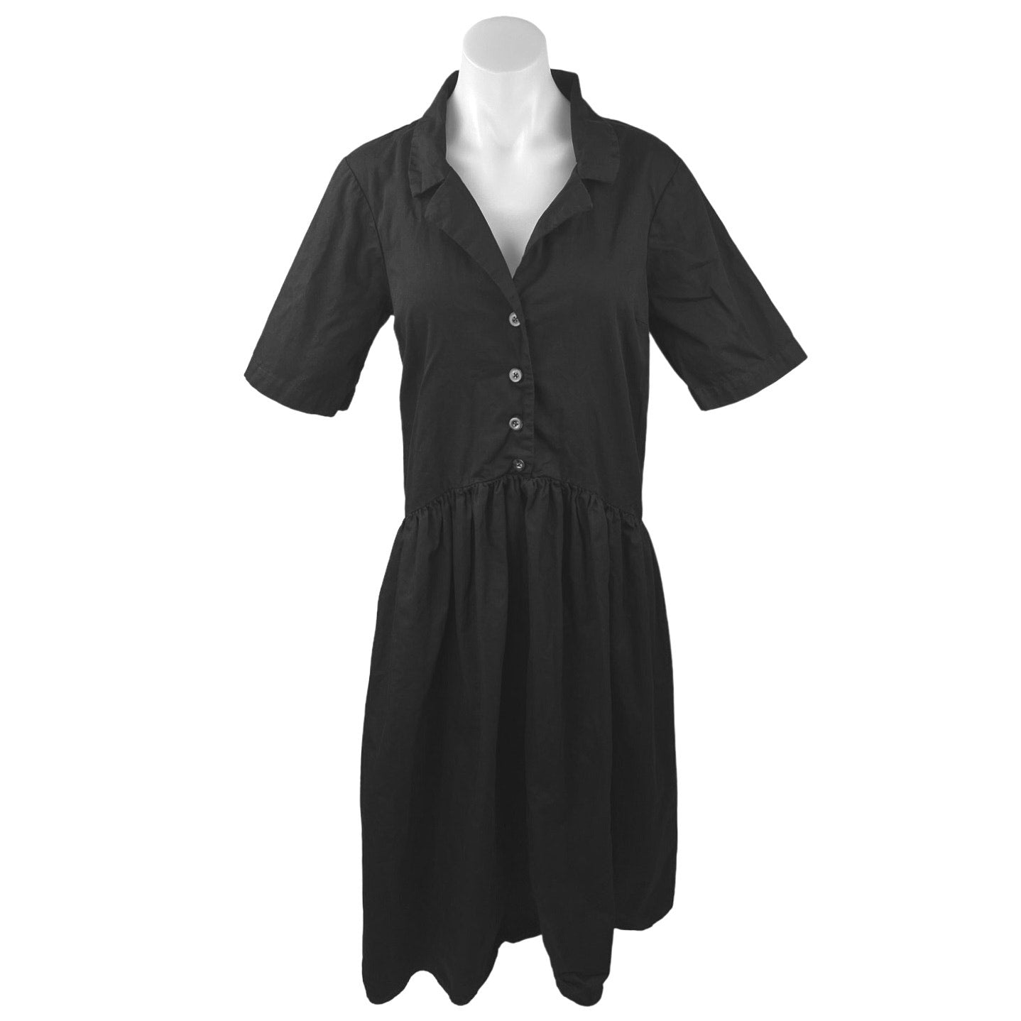 Asos Black Twill Collared Button Short Sleeve Midi A-Line Shirt Dress Size 6 Asos Black Twill Collared Button Short Sleeve Midi A-Line Shirt Dress Size 6