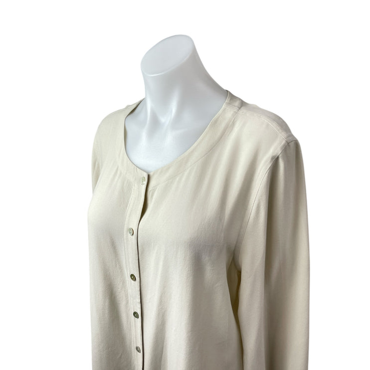 Eileen Fisher Women's Cream 100% Silk Long Sleeve Button Down Mini Shrt Dress L