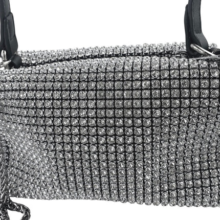 Women's Silver Black Rhinestone Sparkly Chain Crossbody Shoulder Handbag OS