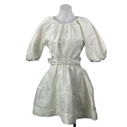 Aje Psychedelia White Silk Linen Balloon Sleeve Cutout Fit & Flare Mini Dress 6