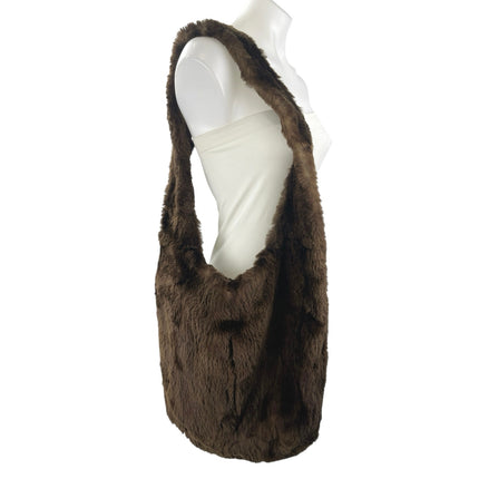 Women's Brown Faux Fur Fuzzy Teddy Y2k Boho Tote Hobo Shoulder Handbag OS