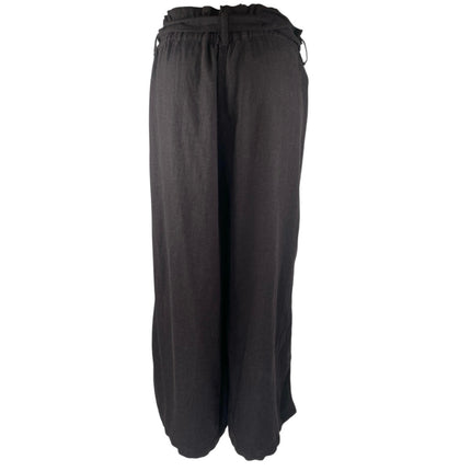 Blank NYC  Black Linen High Rise Drawstring Paperbag Wide Leg Trousers Pants L