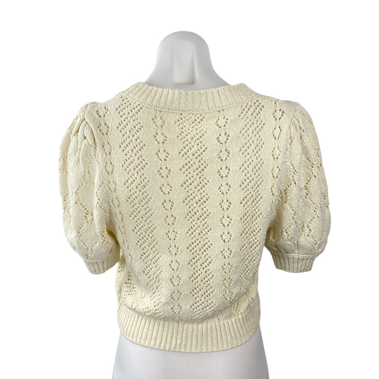 Free People Ethereal Dainty Pointelle Short Sleeve Crop Cardigan Sweater Top XS