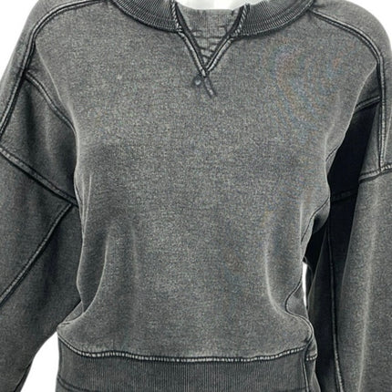 Free People FP Movement Intercept Washed Black Boxy Crop Sweatshirt Top Size M