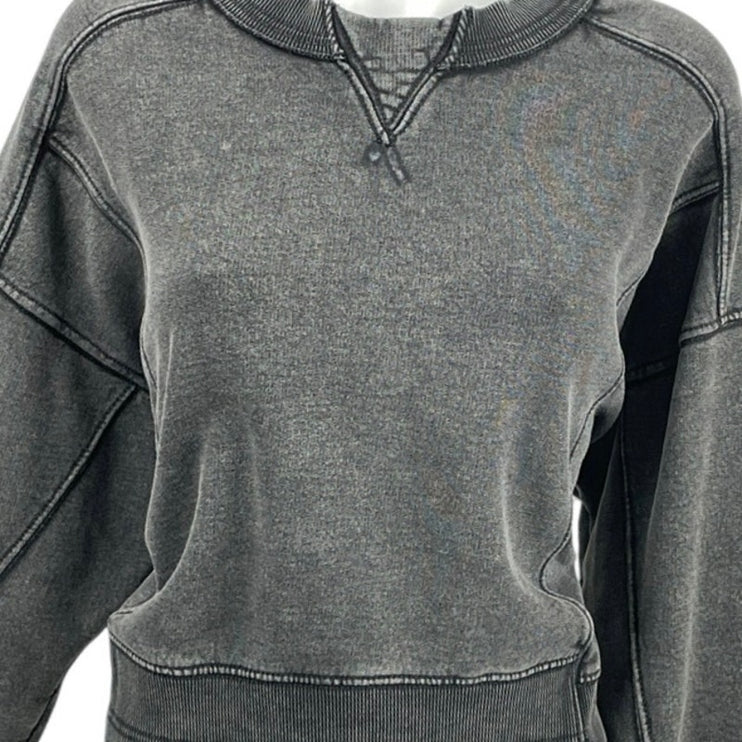 Free People FP Movement Intercept Washed Black Boxy Crop Sweatshirt Top Size M
