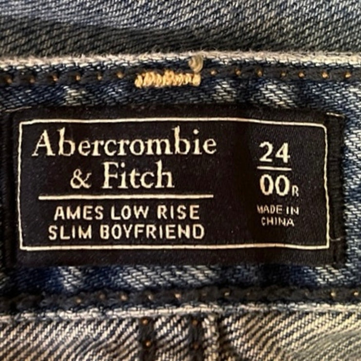 Abercrombie & Fitch Ames Low Rise Distressed Skinny Slim Boyfriend Denim Jeans 0