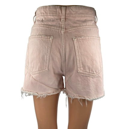 Zara Women's Pink High Waisted Raw Hem Frayed Cut Off Denim Jean Shorts Size 4