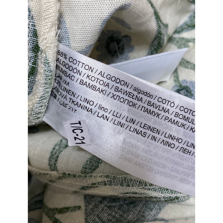 Mango MNG Women's Green White Floral Belted High Waisted Wide Leg Mini Shorts 8