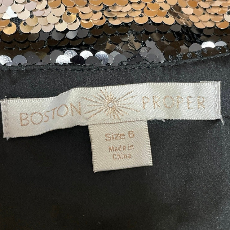 Boston Proper Womens Black Silver Sequin Striped Mini Straight Pencil Skirt Sz 6