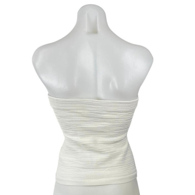 COS Women's White Textured Sleeveless Strapless Body Hugging Tube Bandeau Top S