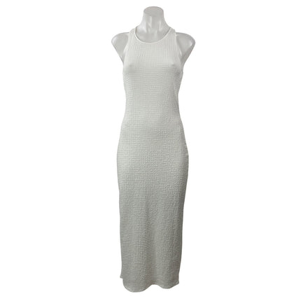 MNG by Mango Women's White Sleeveless Knit Textured Racerback Slit Maxi Dress S
