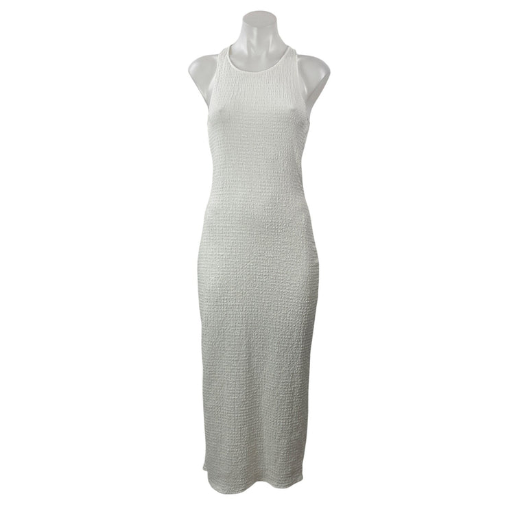 MNG by Mango Women's White Sleeveless Knit Textured Racerback Slit Maxi Dress S