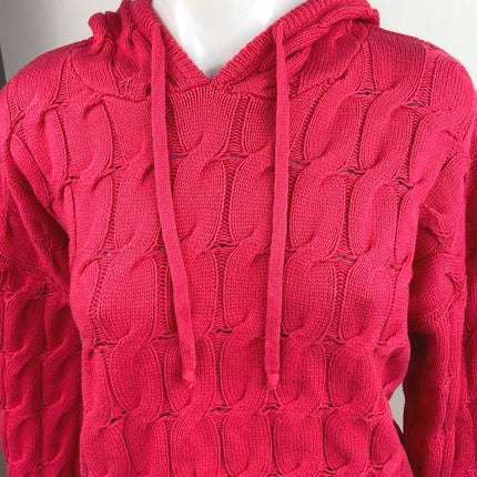 Anthropologie Red Cable Pocket Pullover Oversized Hoodie Sweater Jacket Size L