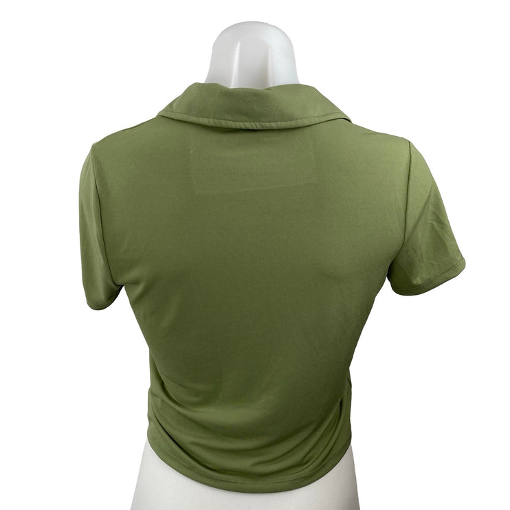 Abercrombie & Fitch Women's Green Short Sleeve Button Down Crop Shirt Top Size S
