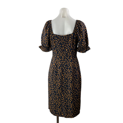 Chelsea 28 Blue Short Puff Sleeve Animal Print Leopard Mini Sheath Dress Size S
