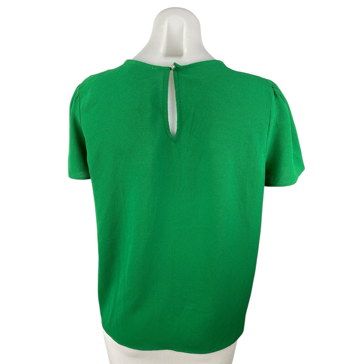 Cece Women's Green Pleated Front Short Puff Sleeve Shirt Blouse Top Size S