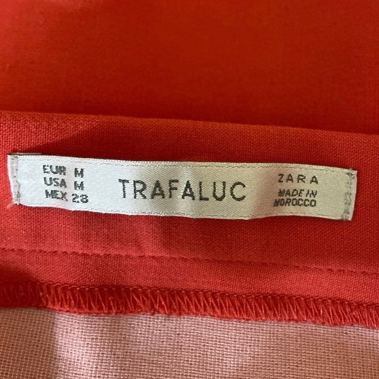 Zara Trafaluc Red Orange Peach Pleated High Waisted Pencil Mini Skirt Size M