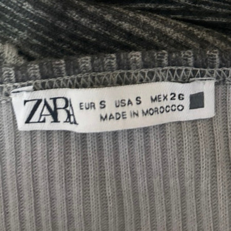 Zara Black White Tie Dye Halter Sleeveless Ribbed Knit Midi Bodycon Dress Size S