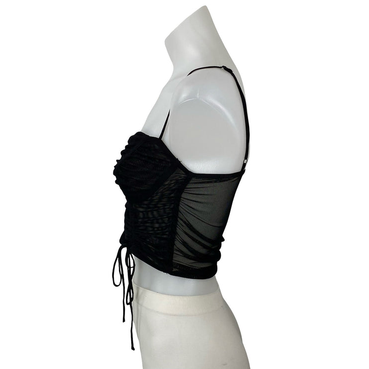 Princess Polly Black Mesh Sheer Sleeveless Bustier Corset Tie Crop Top Size S